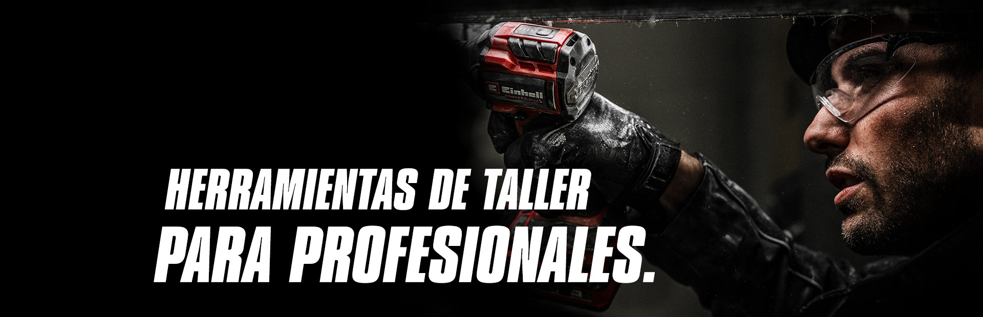 Mano sosteniendo un atornillador de impacto inalámbrico rojo en uso sobre una viga metálica, con el texto "Herramientas Eléctricas para Profesionales."
